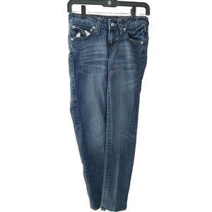 True Religion Slim Fit Blue Jeans Size 24 Women's White Horseshoe Painted